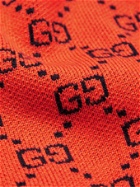 GUCCI - Slim-Fit Logo-Jacquard Wool and Cotton-Blend Cardigan - Orange