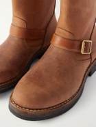 Visvim - T.W.O. Folk Distressed Buckled Textured-Leather Boots - Brown
