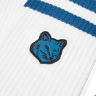Maison Kitsuné Fox Head Patch Sport Sock in White/Sapphire