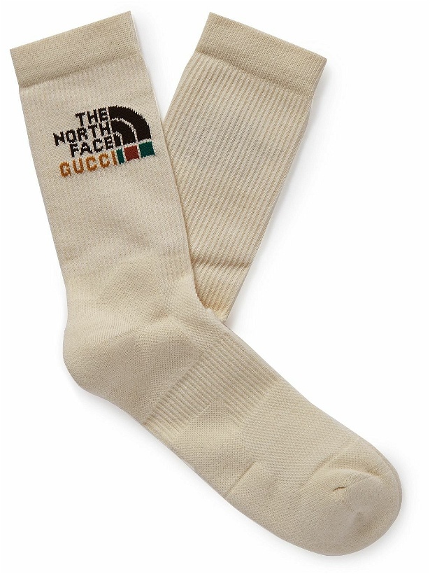 Photo: GUCCI - The North Face Ribbed Cotton-Blend Jacquard Socks - Neutrals