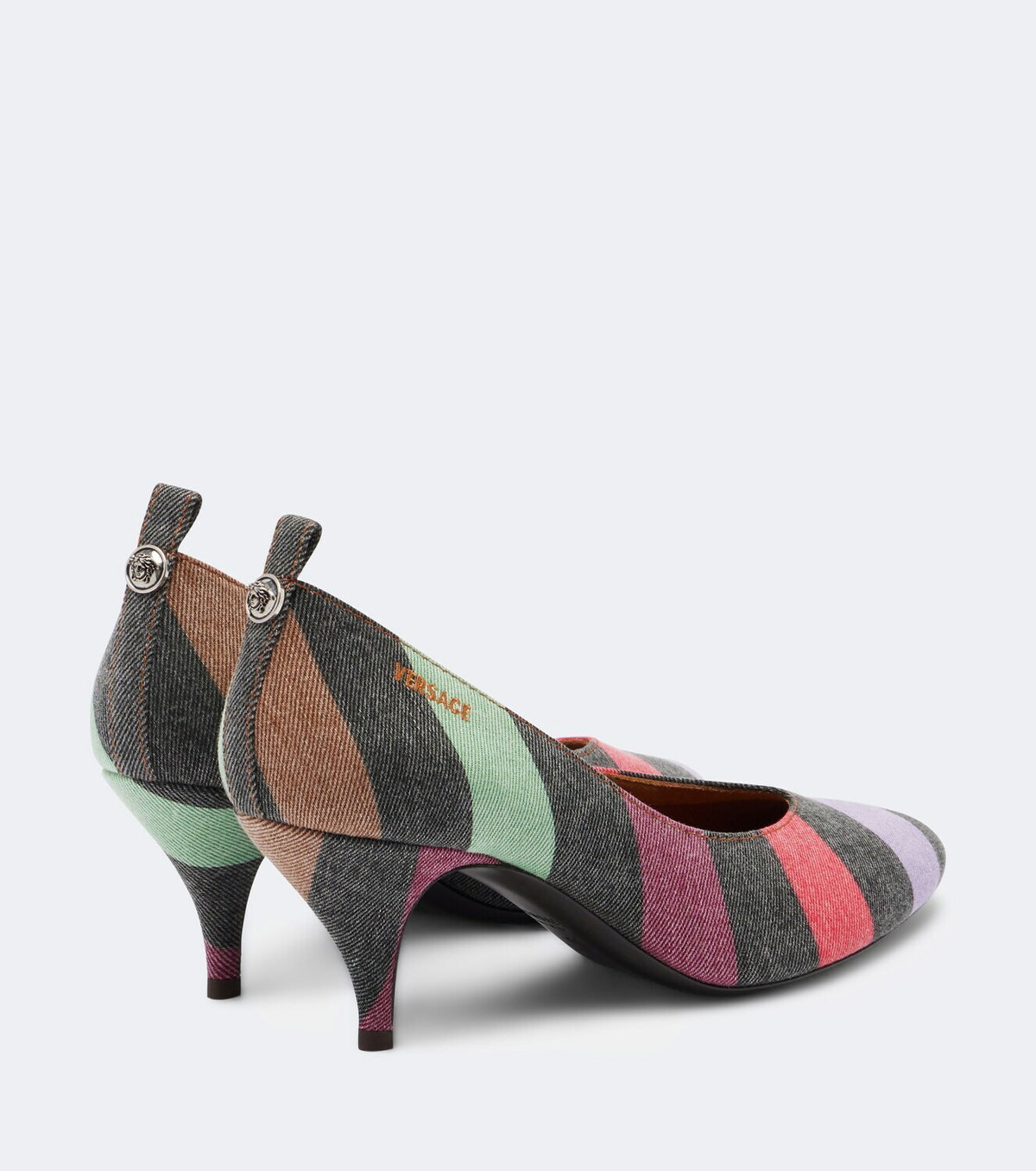 Versace Tina striped denim pumps