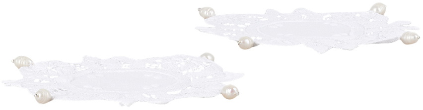 Gohar World White Lace & Pearl Coaster Set