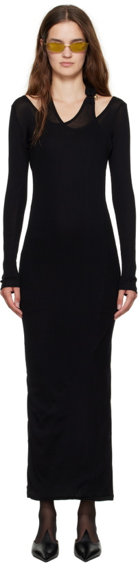 Photo: Jean Paul Gaultier Black Ribbed Twisted Double Layer Piercing Midi Dress