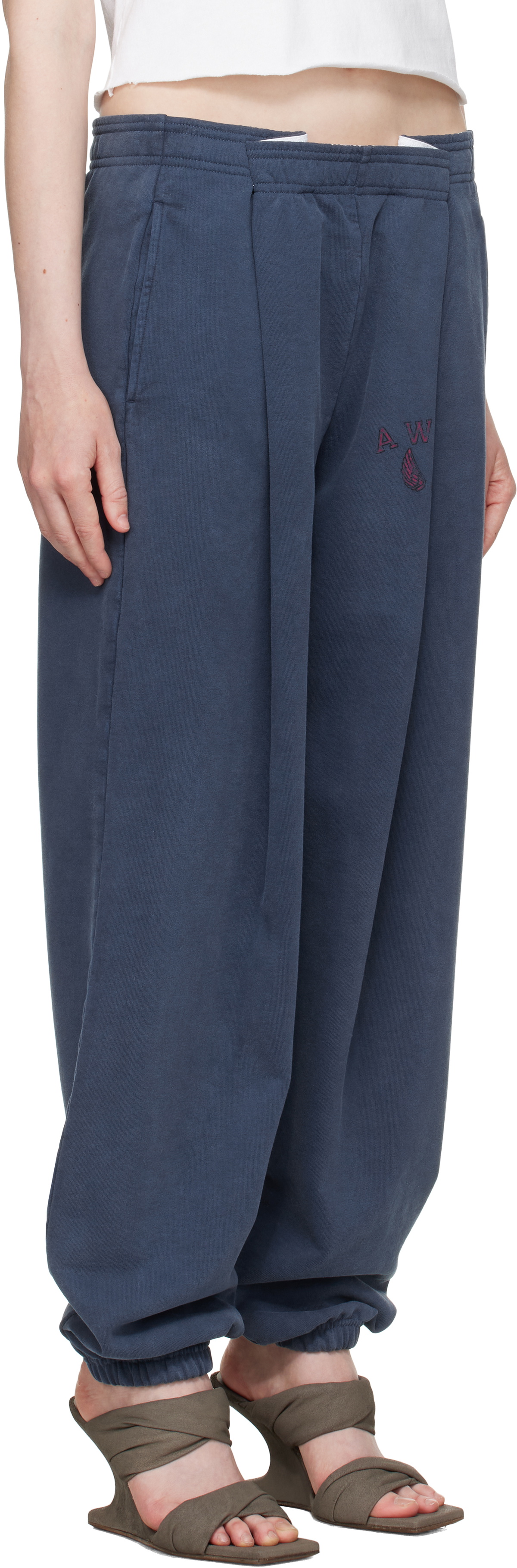 alexanderwang.t Navy Logo Waistband Pleated Sweatpants