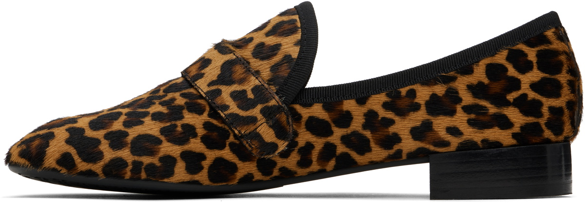 Repetto Tan & Black Michael Animal Print Rubber Sole Loafers