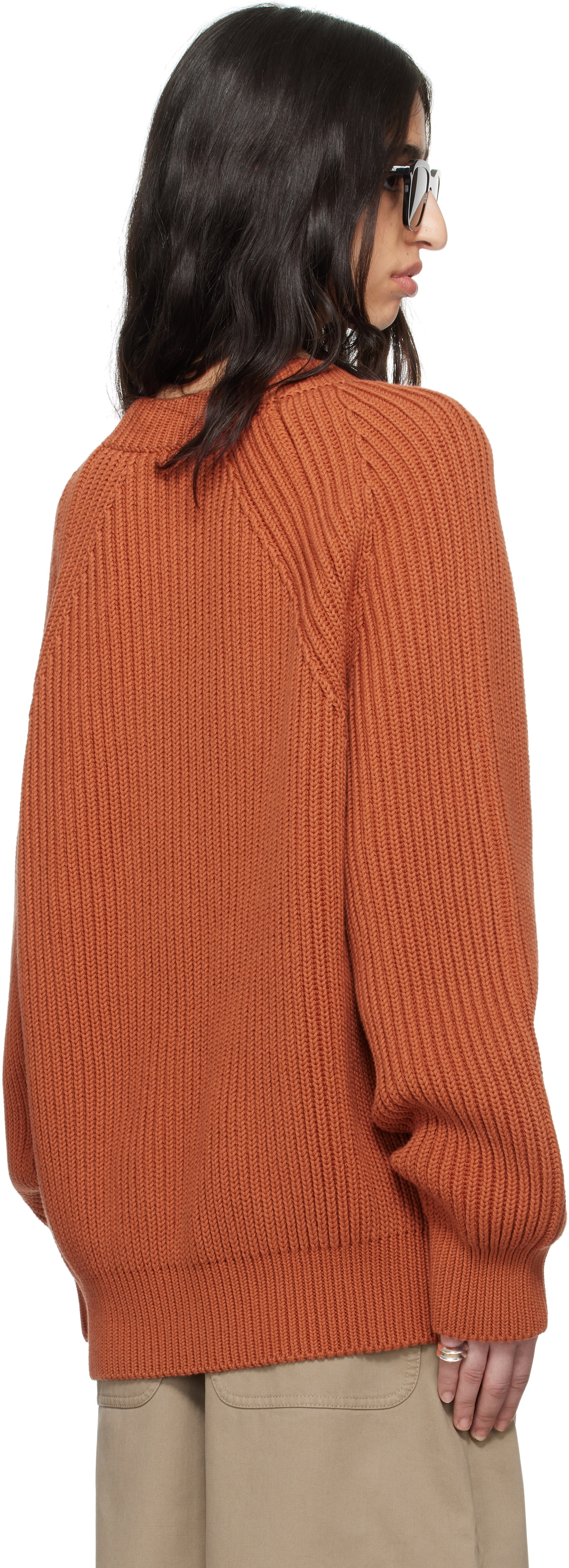 Meta Campania Collective Orange Michel Exaggerated Rib Cotton Crew Neck Sweater