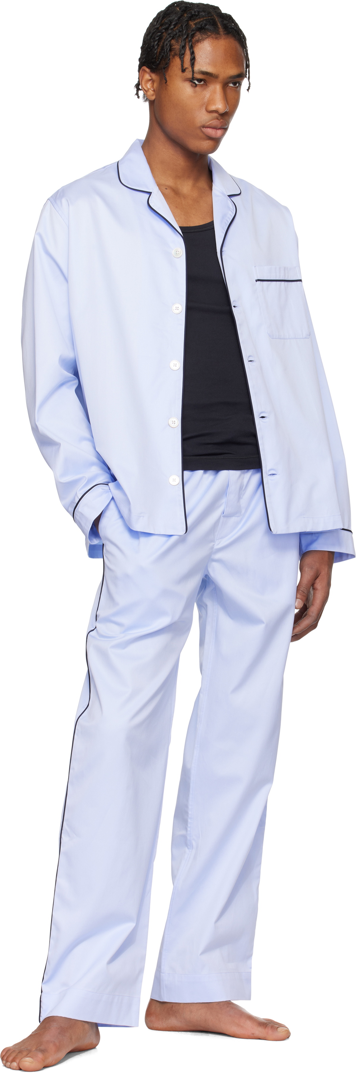 Tekla Blue Sateen Pyjama Pants
