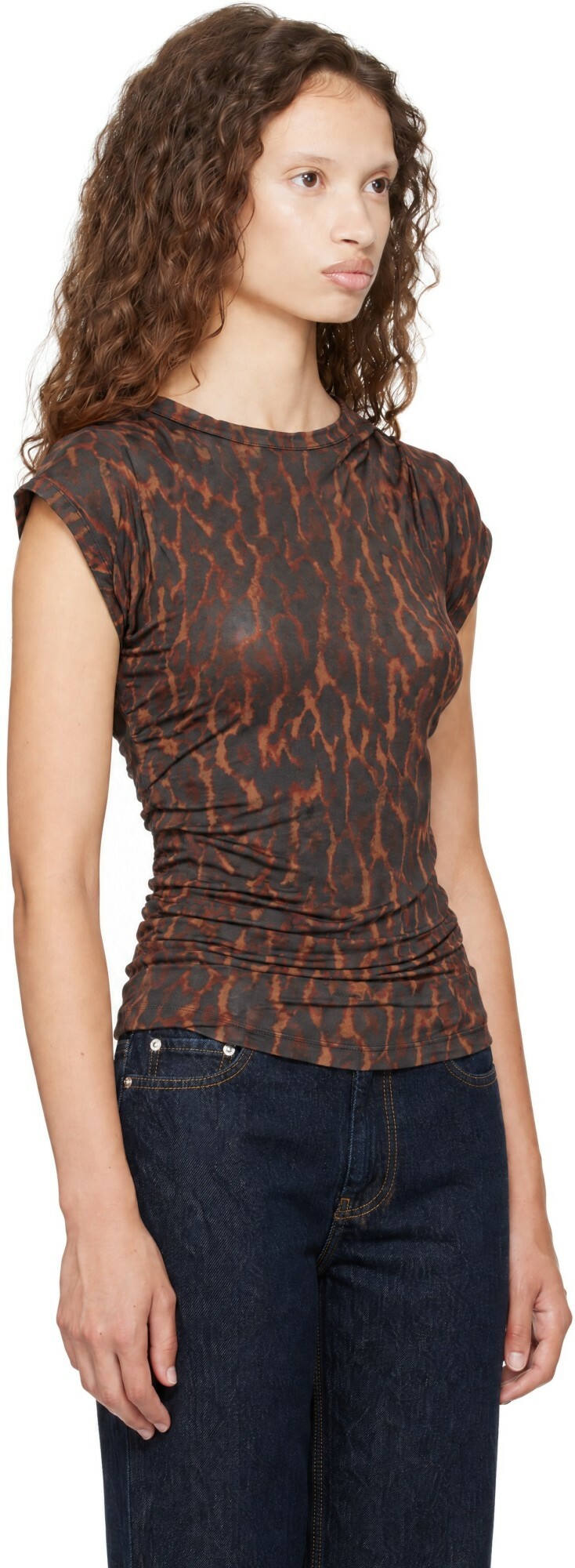 GANNI Brown Draped Jersey Top