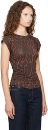 GANNI Brown Draped Jersey Top