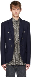 Balmain Navy Peaked Lapel Blazer