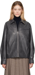 LE17SEPTEMBRE Gray Spread Collar Faux-Leather Jacket