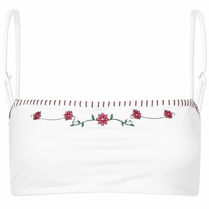 Photo: Frankies Bikinis Women's Tommy Floral Embroidered Bikini Top in White