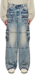 RTA Blue Roman Denim Cargo Pants