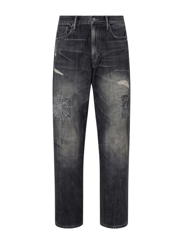 Photo: Neighborhood - Savage Straight-Leg Distressed Embroidered Jeans - Black