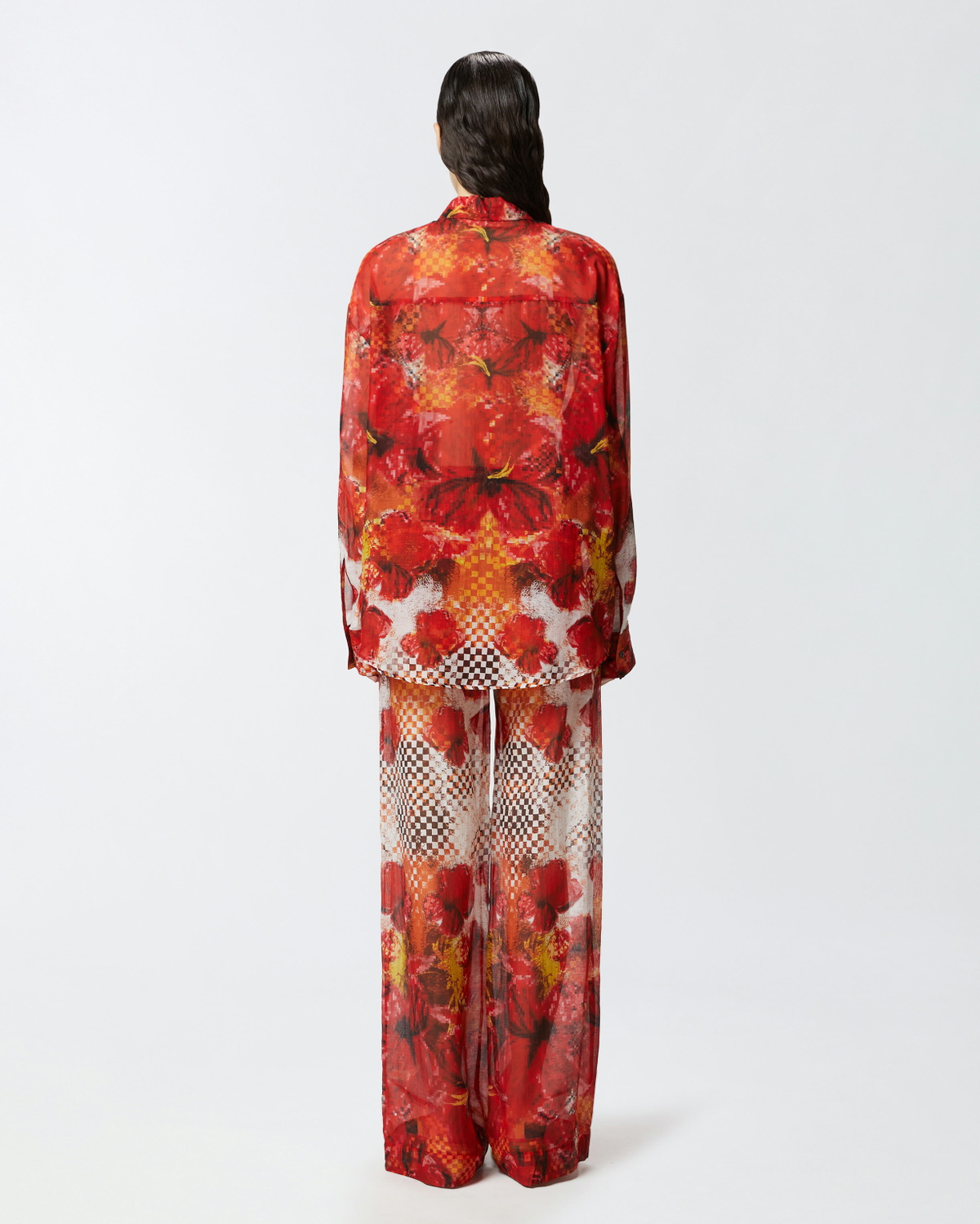 Pinko Shirt With Red Flower And Check Print Multicolour: Red/White