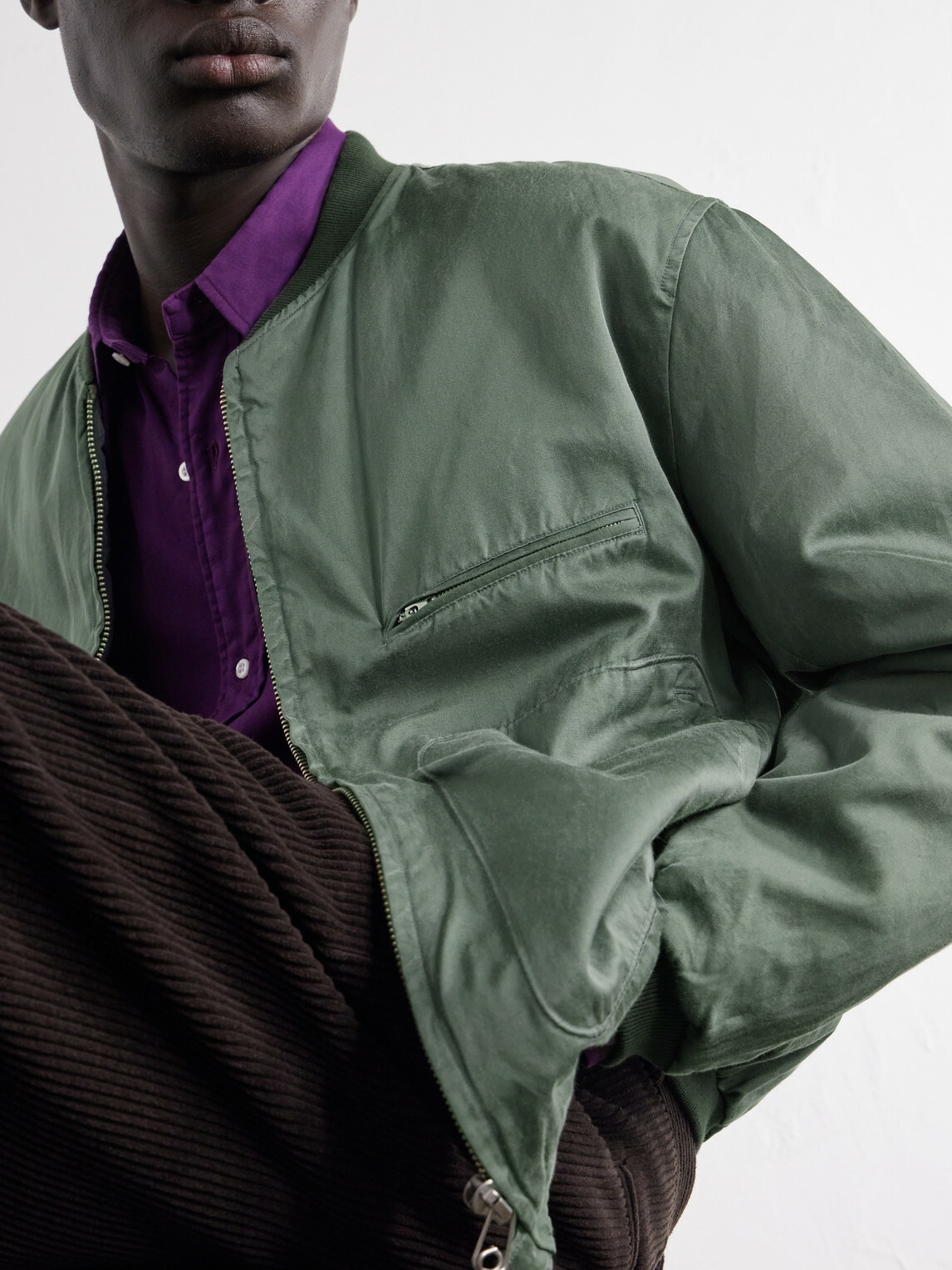 A.PRESSE - Silk and Cotton-Blend Bomber Jacket - Green