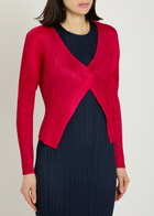 Pleats Please Issey Miyake Pleated Woven Cardigan Red