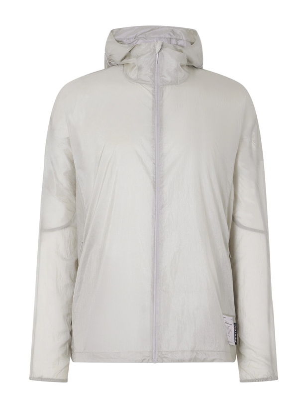 Photo: Satisfy - Logo-Appliquéd Rippy™ Ripstop-Panelled Pertex® Diamond Fuse Hooded Jacket - Gray