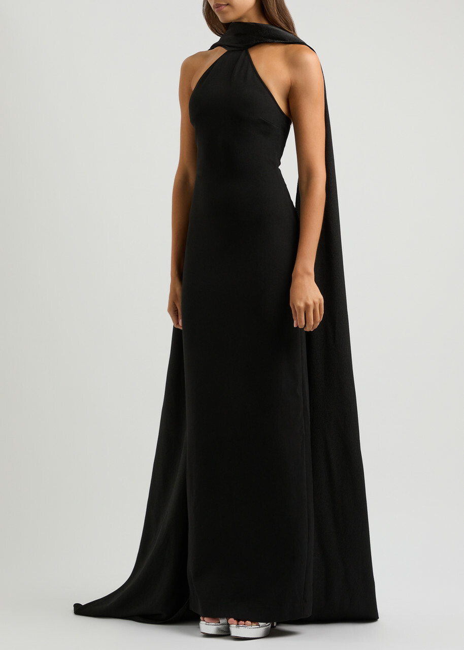 Solace London Ophelia Draped Halterneck Maxi Dress Black