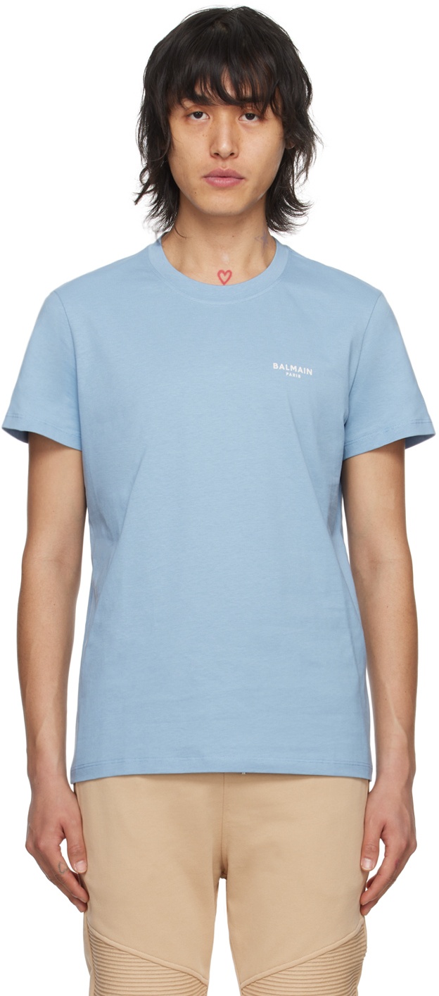 Balmain Blue Flocked T-Shirt Balmain