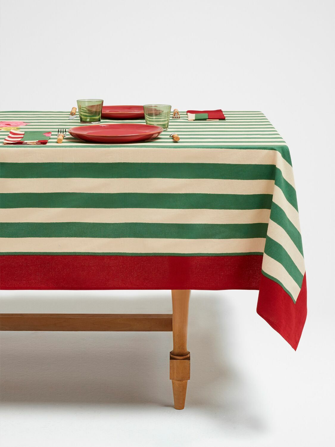 LISA CORTI Nizam Stripes Green Square Tablecloth