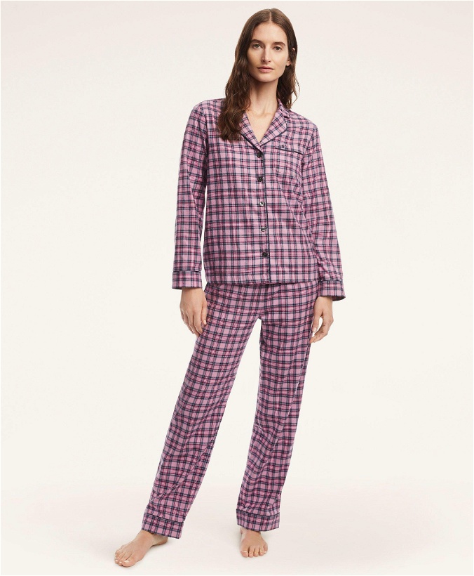 Photo: Brooks Brothers Women's Brushed Cotton Plaid Pajama Set | Light Purple