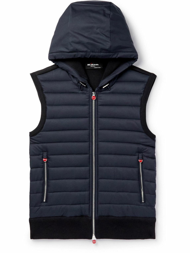 Photo: Kiton - Slim-Fit Panelled Quilted Shell and Cotton-Blend Hooded Gilet - Blue
