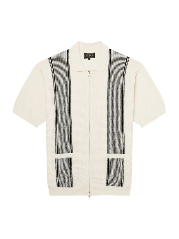 Photo: Beams Plus - Striped Knitted Half-Zip Polo Shirt - Neutrals
