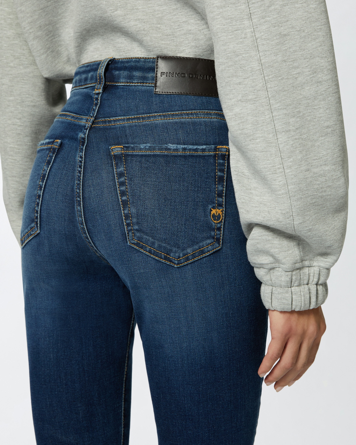 Pinko Wide-Leg Jeans in Dark Denim with Eyelets