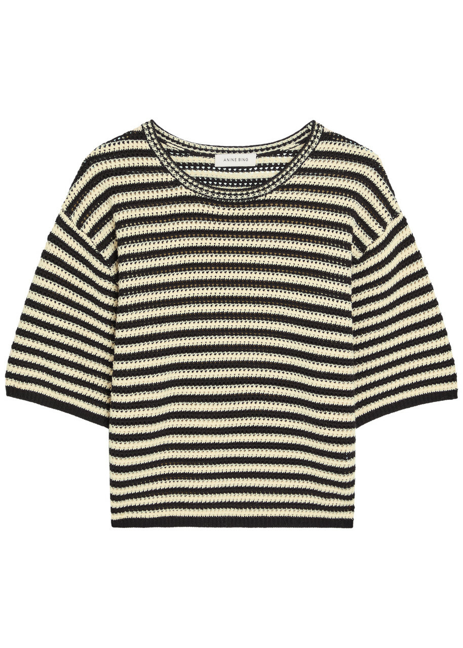 Anine Bing Theo Striped Cotton-blend T-shirt Black