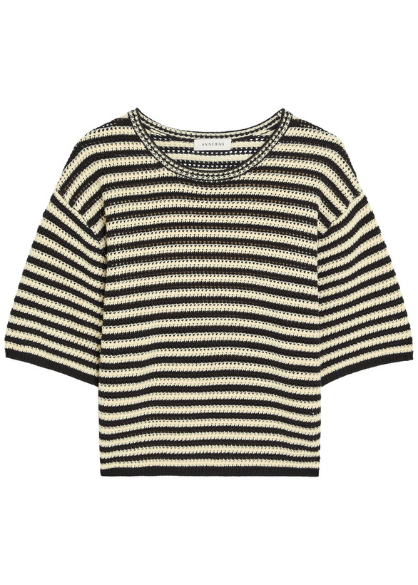 Photo: Anine Bing Theo Striped Cotton-blend T-shirt Black