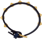Valentino Garavani Navy Leather Studded Bracelet