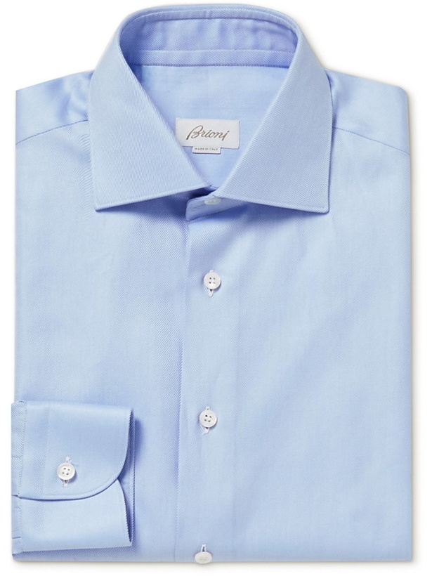 Photo: Brioni - William Slim-Fit Cutaway-Collar Cotton-Twill Shirt - Blue