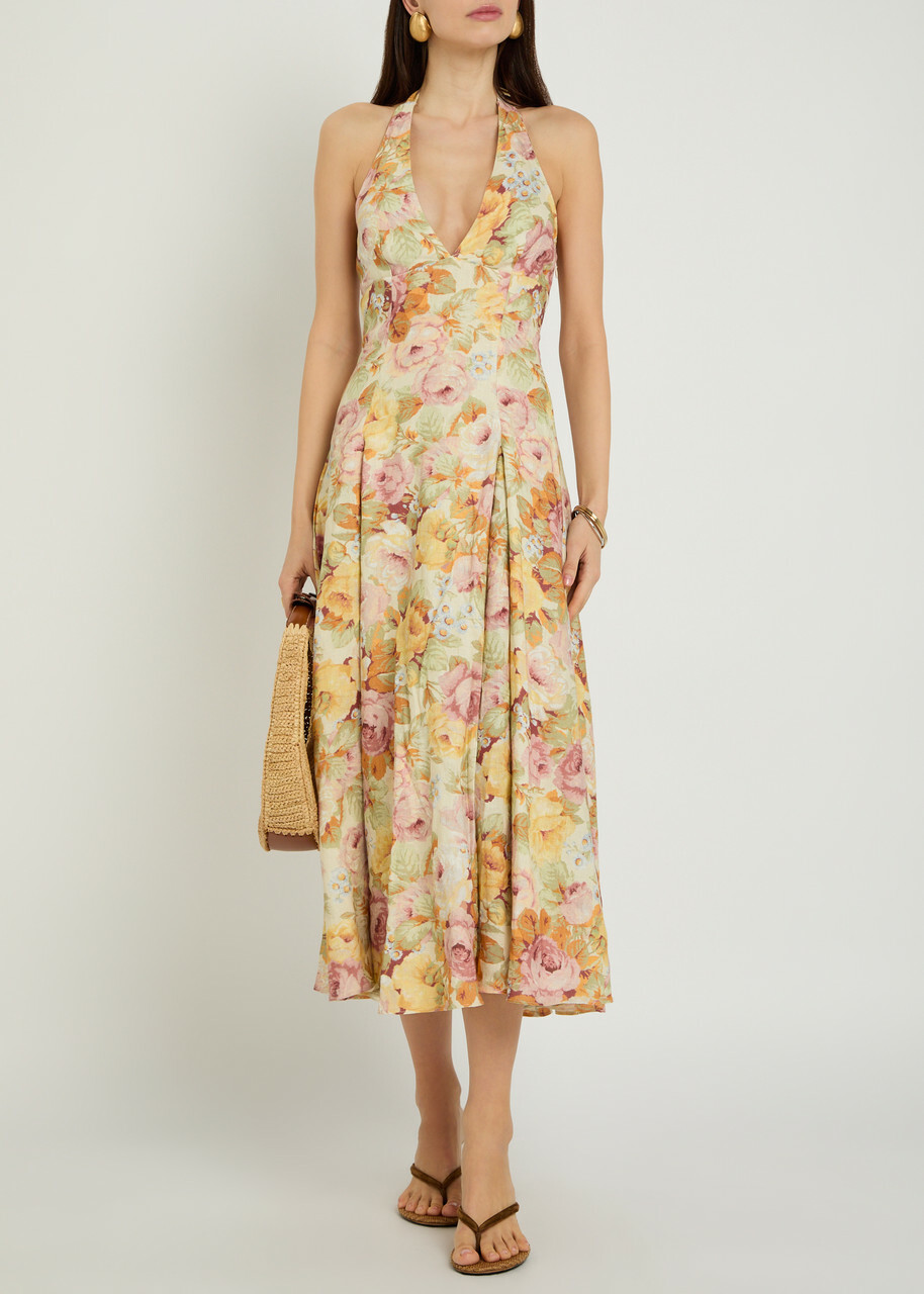 Faithfull The Brand Murano Floral-print Linen Midi Dress Multicoloured