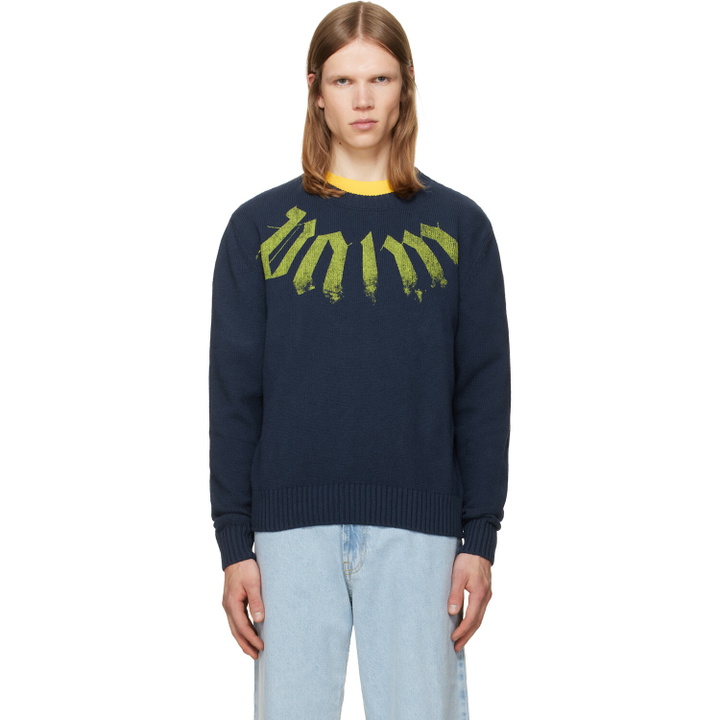 Photo: Palm Angels Navy Big Neck Logo Sweater