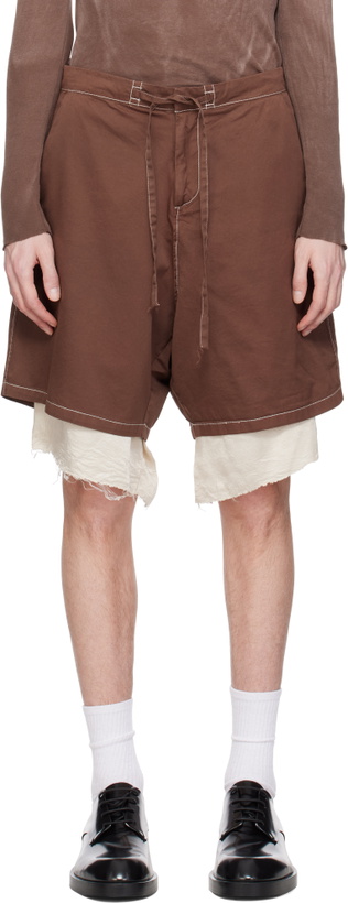 Photo: Edward Cuming Brown Drill Satin Exploded Piece Dyed Shorts