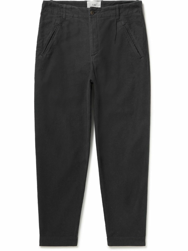 Photo: Folk - Assembly Tapered Pleated Cotton-Moleskin Trousers - Gray