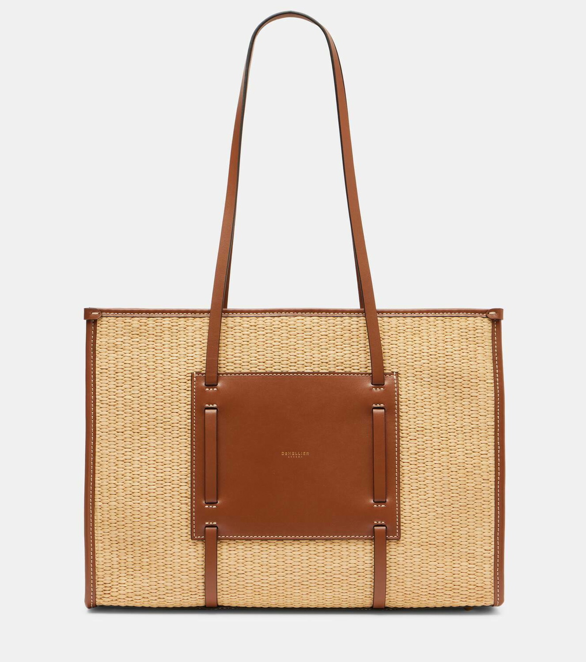 DeMellier Capri leather-trimmed raffia tote bag