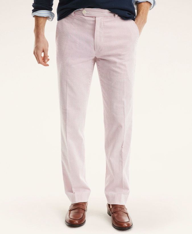 Photo: Brooks Brothers Men's Clark Straight-Fit Cotton Seersucker Pants | Red