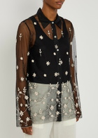 Toteme Floral-embroidered Sheer Tulle Shirt Black And White