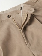 Stòffa - Tapered Pleated Brushed Cotton-Twill Trousers - Neutrals