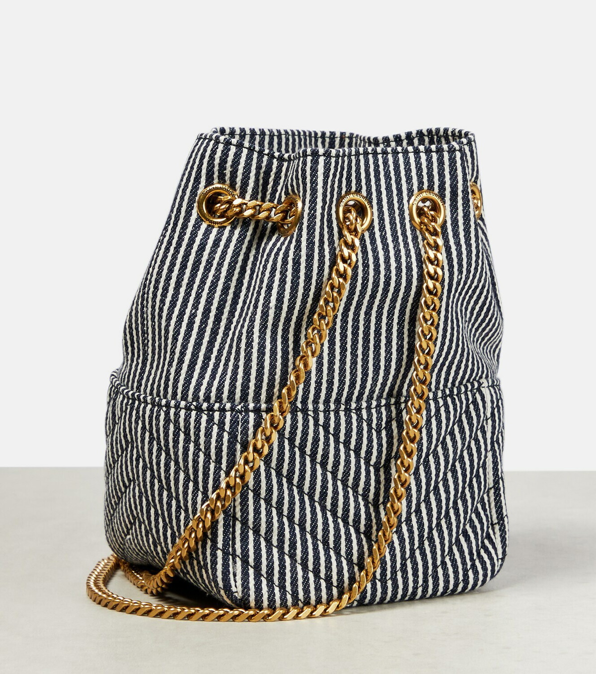 Saint Laurent - Joe Mini striped denim bucket bag Saint Laurent