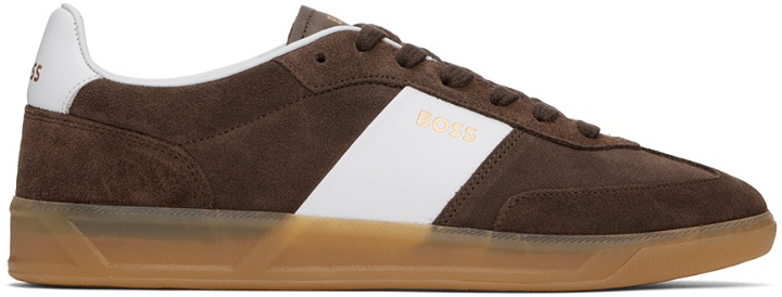 Photo: BOSS Brown & White Suede Sneakers