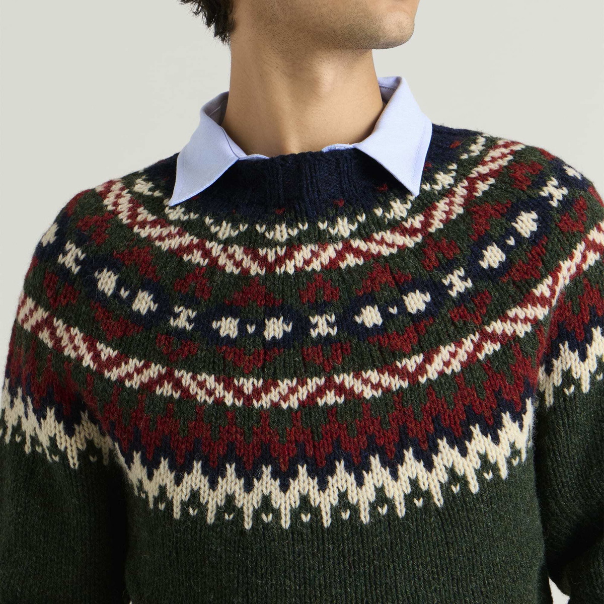 Barbour Men's Scottish Made Placement Fairisle Crew in Green