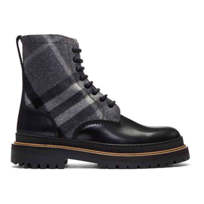 Photo: Burberry Black and Grey Check Shearling William Boots
