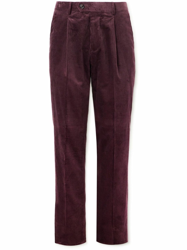 Photo: Brunello Cucinelli - Slim-Fit Straight-Leg Pleated Cotton-Corduroy Suit Trousers - Burgundy