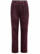 Brunello Cucinelli - Slim-Fit Straight-Leg Pleated Cotton-Corduroy Suit Trousers - Burgundy