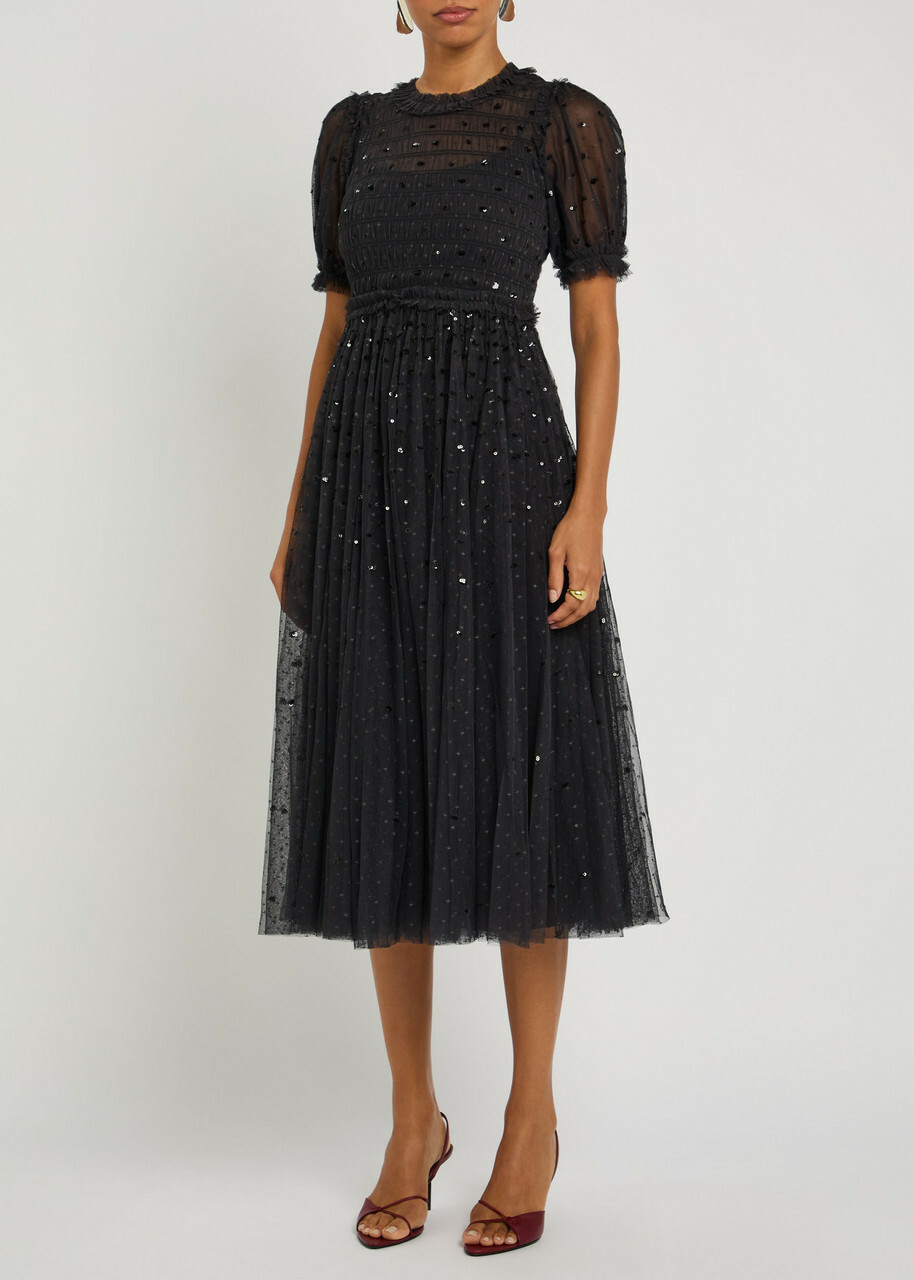 Needle & Thread Giselle Sequin-embellished Tulle Midi Dress Black
