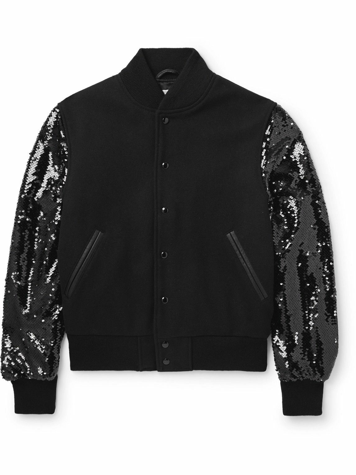 Photo: Golden Bear - The Albany Sequin-Embellished Wool-Blend and Leather Bomber Jacket - Black
