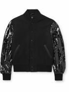 Golden Bear - The Albany Sequin-Embellished Wool-Blend and Leather Bomber Jacket - Black